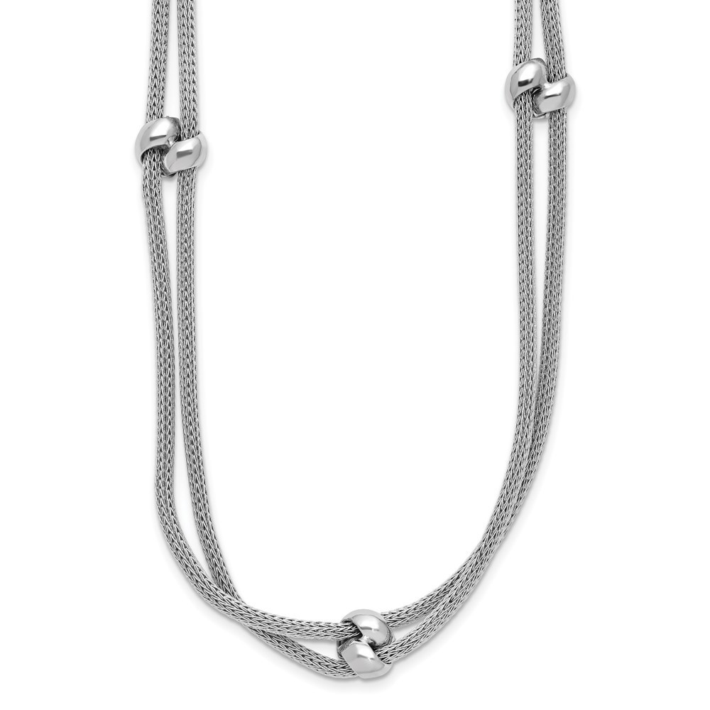 925 Sterling Silver Rh-Plated Polished 2-Strand Bead W/2.25in Ext. Necklace